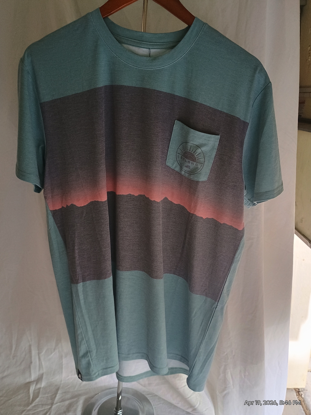 Men's Teal Graphic Pocket T-Shirt - Sunset Stripe